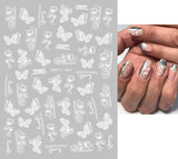 Popxstar Back Glue Nail Stickers Transparent White Black Florals Butterflys Decals For Nail Art Manicure Beauty Decoration