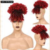Popxstar Synthetic High Puff Afro Kinky Curly Ponytail with Bangs Ponytail Hair Extension Drawstring Short Afro Pony Tail
