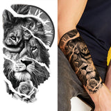 Popxstar Black Forest Tattoo Sticker For Men Women Children Tiger Wolf Death Skull Temporary Tattoo Fake Henna Skeleton King Animal Tatoo