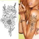 popxstar Waterproof Temporary Tattoo Sticker Rose Flowers Leave Flash Tattoos Body Art Arm Fake Sleeve Tatoo Black Women Girls Wrist