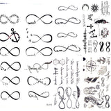 Popxstar Waterproof Black Infinity Tattoo Feather Bird Women Body Hand Art Drawing Temporary Tattoo Stickers Men Finger Tatto Small Paste
