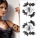 popxstar Waterproof Temporary Tattoo Sticker Rose Flowers Leave Flash Tattoos Body Art Arm Fake Sleeve Tatoo Black Women Girls Wrist