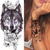 Popxstar 1pc Animal Lion Women Waterproof Temporary Tattoos Fake Stickers Arm Sun Art Black Cross Jesus 3D Praying Fashion Decoration