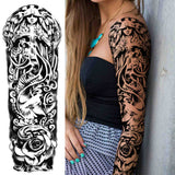 Popxstar Black God Wolf Temporary Sleeve Tattoos For Women Men Adult Skull Geometric Tattoo Sticker Fake Flower Full Arm Tatoos Realistic