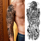 Popxstar Black God Wolf Temporary Sleeve Tattoos For Women Men Adult Skull Geometric Tattoo Sticker Fake Flower Full Arm Tatoos Realistic
