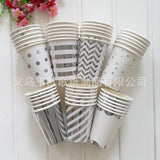 Popxstar 8pcs Golden Cup Party Paper Disposable Tableware Birthday Party Dinner Plate Polka Dot Striped Cup