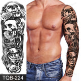 Popxstar Full Arm Temporary Tattoos Large Black Totem Trial Boys Tatoo Fake Waterproof Skull Lion Sleeve Tattoo Stickers Body Art Makeup