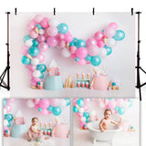 Popxstar Newborn kids Portrait cake smash Photography Backdrop 1st Birthday spring floral pink balloons birdcage photo background studio