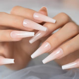 Popxstar Holo Glitter Pink Nude French Ballerina Coffin False Nails Gradient Natural Press on Fake Nails Tips Daily Office Finger Wear