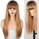 Popxstar Long Orange Wig with Bangs Straight Orange Wigs for Women Cosplay Long Synthetic Orange Wig Natural Looking for Daily Wear