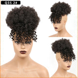 Popxstar Synthetic High Puff Afro Kinky Curly Ponytail with Bangs Ponytail Hair Extension Drawstring Short Afro Pony Tail