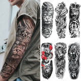 Popxstar Large Arm Sleeve Tattoo Lion Crown King Rose Waterproof Temporary Tatoo Sticker Wild Wolf Tiger Men Full Skull Totem Fake Tatto