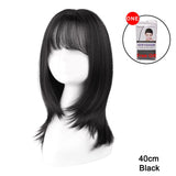 Popxstar Short Wigs with Air Bangs Hair Bob Curly Tail Wigs Synthetic Hair Natural Black Color Hair Wigs for Women Party