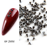 Popxstar 1/2/3mm Spikes Metal Studs Conical Shape Punk Style Flat Back Rivets Halloween 3D Alloy Nail Art for Decoration