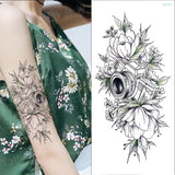 popxstar Waterproof Temporary Tattoo Sticker Rose Flowers Leave Flash Tattoos Body Art Arm Fake Sleeve Tatoo Black Women Girls Wrist