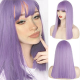 Popxstar Synthetic Wig Short Straight With Bangs Pink Black Purple Blond White Wig Female Short Bob Halloween Christmas Party Cosplay Wig