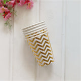 Popxstar 8pcs Golden Cup Party Paper Disposable Tableware Birthday Party Dinner Plate Polka Dot Striped Cup