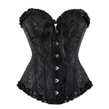 Popxstar Overbust Burlesque Corset and Tutu Skirt Set Vintage Lace up Corset Dress Sexy Corselet and Bustiers Party Plus Size Body Shaper