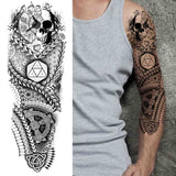 Popxstar Black God Wolf Temporary Sleeve Tattoos For Women Men Adult Skull Geometric Tattoo Sticker Fake Flower Full Arm Tatoos Realistic