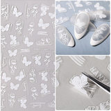 Popxstar Back Glue Nail Stickers Transparent White Black Florals Butterflys Decals For Nail Art Manicure Beauty Decoration