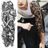 Popxstar Black God Wolf Temporary Sleeve Tattoos For Women Men Adult Skull Geometric Tattoo Sticker Fake Flower Full Arm Tatoos Realistic