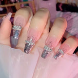 Popxstar Spring Centerpiece Ideas Short Square Acrylic Nails Spring Dip Nails 24pcs Rhinestone Design Fake Nails Shiny Bridal Women Lady Party Nail DIy Decorations Press On Nail Tips False Nail Patch