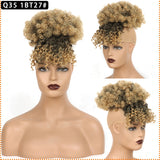 Popxstar Synthetic High Puff Afro Kinky Curly Ponytail with Bangs Ponytail Hair Extension Drawstring Short Afro Pony Tail