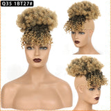 Popxstar Synthetic High Puff Afro Kinky Curly Ponytail with Bangs Ponytail Hair Extension Drawstring Short Afro Pony Tail