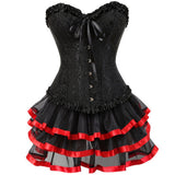 Popxstar Overbust Burlesque Corset and Tutu Skirt Set Vintage Lace up Corset Dress Sexy Corselet and Bustiers Party Plus Size Body Shaper