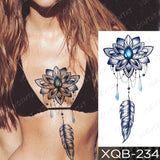Waterproof Temporary Tattoo Sticker Blue Rose Peony Flowers Flash Tattoos Cross Rosary Body Art Arm Fake Sleeve Tatoo Women Men