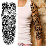 Popxstar Black God Wolf Temporary Sleeve Tattoos For Women Men Adult Skull Geometric Tattoo Sticker Fake Flower Full Arm Tatoos Realistic