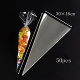 Popxstar Valentine's Day 50pcs Baby Shower Wedding Sweet Clear Candy Cone Storage Bags Kids Gift Bags Happy Birthday Party Candy Bags Supplies