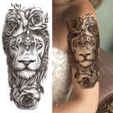 Popxstar Teenagers over Knee Tattoo Men Small Men's TattoosGod Cross Lion Temporary Tattoos For Men Women Realistic Compass Lion Fake Tatoos Forearm Jesus Christ Thigh Tattoo Sticker