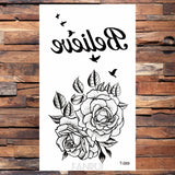 Popxstar Waterproof Black Infinity Tattoo Feather Bird Women Body Hand Art Drawing Temporary Tattoo Stickers Men Finger Tatto Small Paste