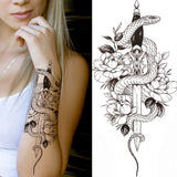 Popxstar Black Forest Tattoo Sticker For Men Women Children Tiger Wolf Death Skull Temporary Tattoo Fake Henna Skeleton King Animal Tatoo