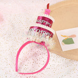 Popxstar Happy Birthday Headband Cake Hairband Crown Party Hair Hoop Accessories Bright Rose Red Girls Kids Women Crowns