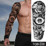 Popxstar Full Arm Temporary Tattoos Large Black Totem Trial Boys Tatoo Fake Waterproof Skull Lion Sleeve Tattoo Stickers Body Art Makeup