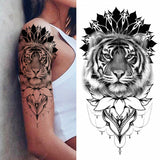 Popxstar 1pc Animal Lion Women Waterproof Temporary Tattoos Fake Stickers Arm Sun Art Black Cross Jesus 3D Praying Fashion Decoration