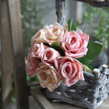 Popxstar 9 head / Bundle Simulated Rose Bouquet Wholesale Fake Flowers Wedding Handhold Flowers Home Decoration Simulated Plant Supplies