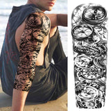 Popxstar Full Arm Lion King Temporary Tattoos For Men Women Adult Fake Clock Skull Flower Tattoo Sticker Black Arm Sleeve Tatoos Kits Set