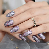 Popxstar Holo Glitter Pink Nude French Ballerina Coffin False Nails Gradient Natural Press on Fake Nails Tips Daily Office Finger Wear