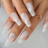 Popxstar Holo Glitter Pink Nude French Ballerina Coffin False Nails Gradient Natural Press on Fake Nails Tips Daily Office Finger Wear