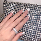 Popxstar spring centerpiece ideas short square acrylic nails spring dip nails 24pcs Mid Length Fake Nails Ballet Removable Wear Full Cover Coffin Artificial Manicure Patch False Nail Tips with Glue