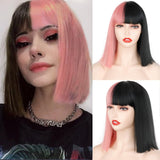 Popxstar Synthetic Wig Short Straight With Bangs Pink Black Purple Blond White Wig Female Short Bob Halloween Christmas Party Cosplay Wig