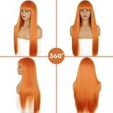 Popxstar Long Orange Wig with Bangs Straight Orange Wigs for Women Cosplay Long Synthetic Orange Wig Natural Looking for Daily Wear