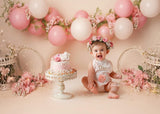 Popxstar Newborn kids Portrait cake smash Photography Backdrop 1st Birthday spring floral pink balloons birdcage photo background studio