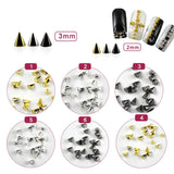 Popxstar 1/2/3mm Spikes Metal Studs Conical Shape Punk Style Flat Back Rivets Halloween 3D Alloy Nail Art for Decoration