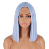 Popxstar Synthetic Light Blue Wig Straight Hair Bob Cut Wig Middle Part Shoulder Length Fashion Bob Wigs for Women Cosplay Wig