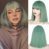 Popxstar Synthetic Blonde Wig with Bangs Short Wigs for Women Golden Wig Straight Bob Wig Natural Heat Resistant Wigs 11 Inches for Party