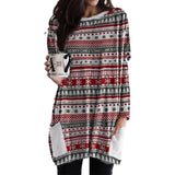 Popxstar All-match Dress Ladies Christmas Elk Print Plaid Plus Size Casual Long-sleeve Pocket Female Round Neck Loose Dresses Pullover